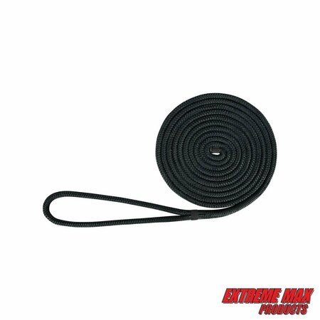 EXTREME MAX Extreme Max 3006.2108 BoatTector Double Braid Nylon Dock Line - 1/2" x 15', Black 3006.2108